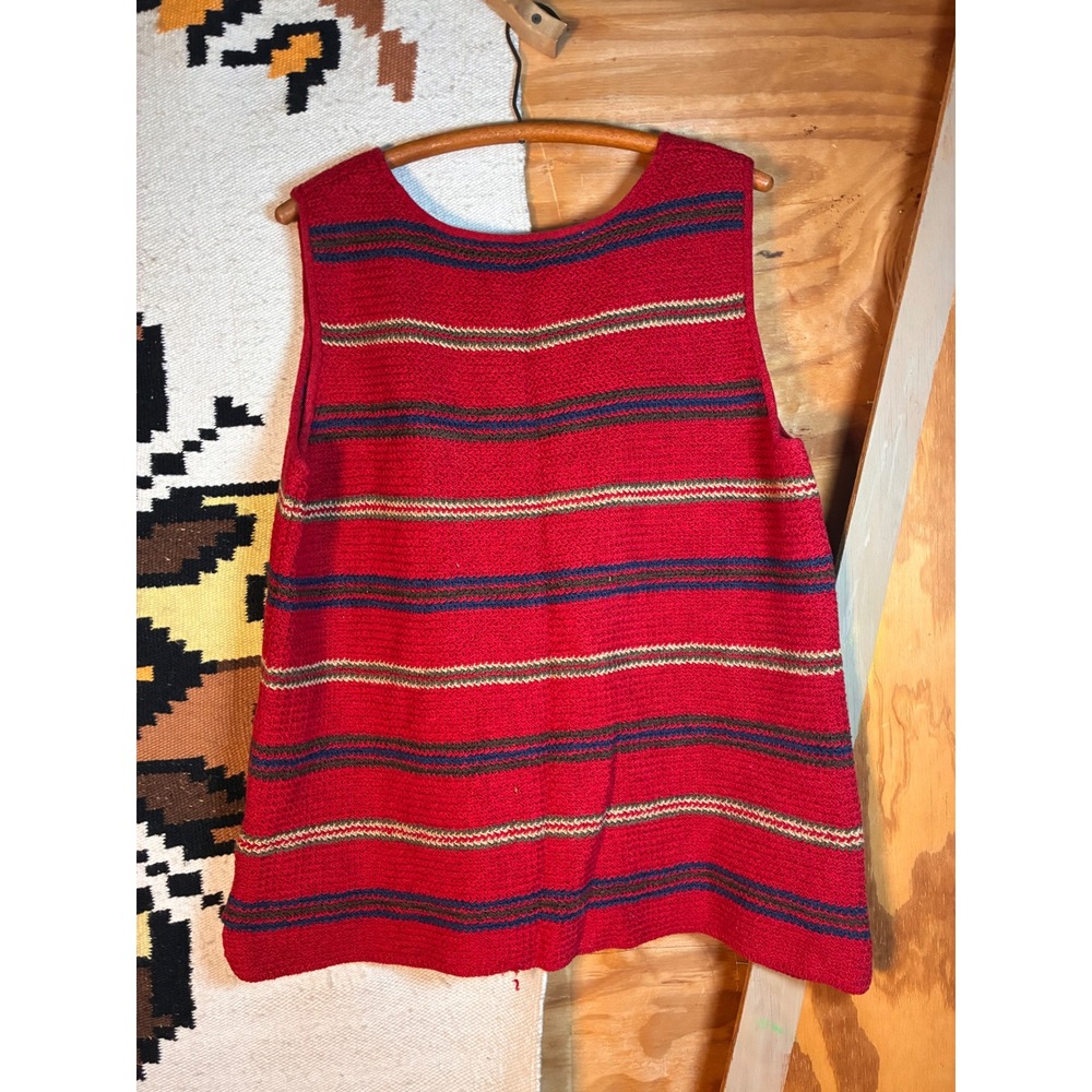 Lauren Ralph Lauren Sweater Vest Womens 2X Red Striped Linen Blend Knit Top